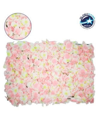 GloboStar® 78323 Συνθετικό Πάνελ Λουλουδιών - Κάθετος Κήπος Άγρια Ορτανσία Ροζ-Λευκό-Κίτρινο Μ60 x Υ40 x Π5cm